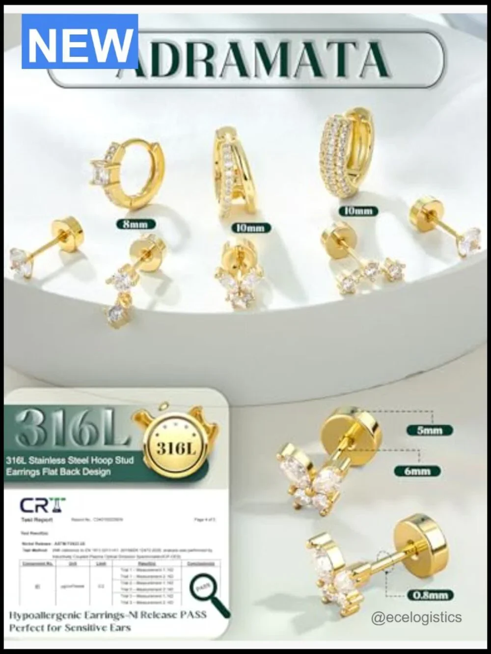 Hypoallergenic Gold Earrings Stack for Women - 7 Pairs Surgical Steel Hoops &